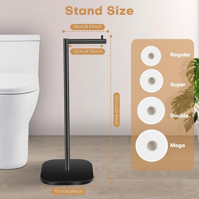 OGGZAQA Toilet Paper Holder Stand Freestanding, Matte Black Toilet Paper Stand for Bathroom, Stainless Steel Toilet Paper Roll Holder with Storage,Tissue Holder,Non-Slip,Rust Proof - Image 3